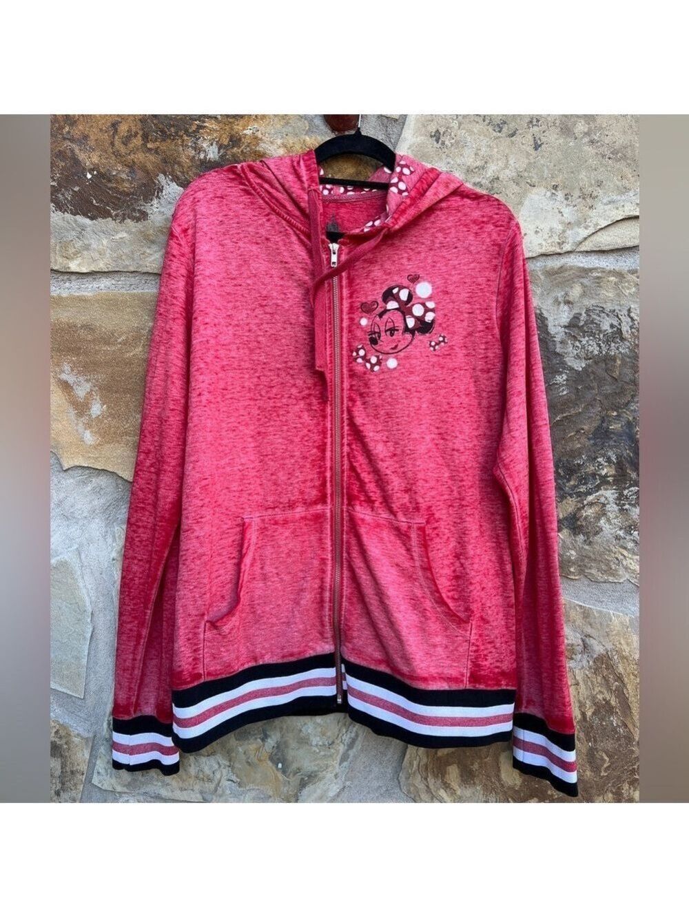 Disney Parks Disneyland Minnie Mouse Polkadots Burnout Full Zip Hoodie Jacket XL